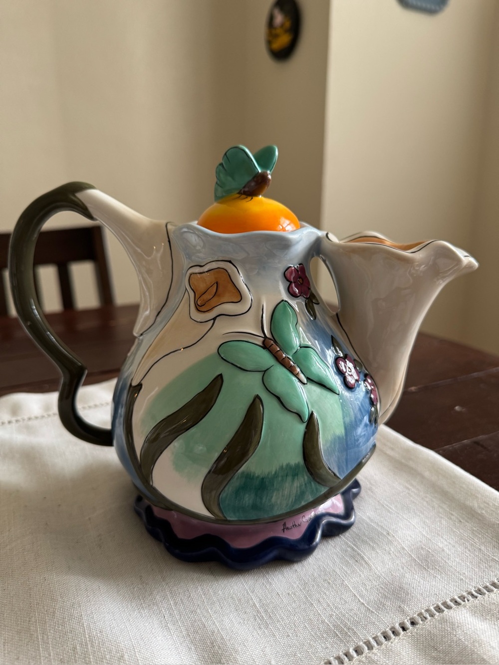Whimsical Teapot Hand-Painted by Heather Goldminc. Like New Collectible.